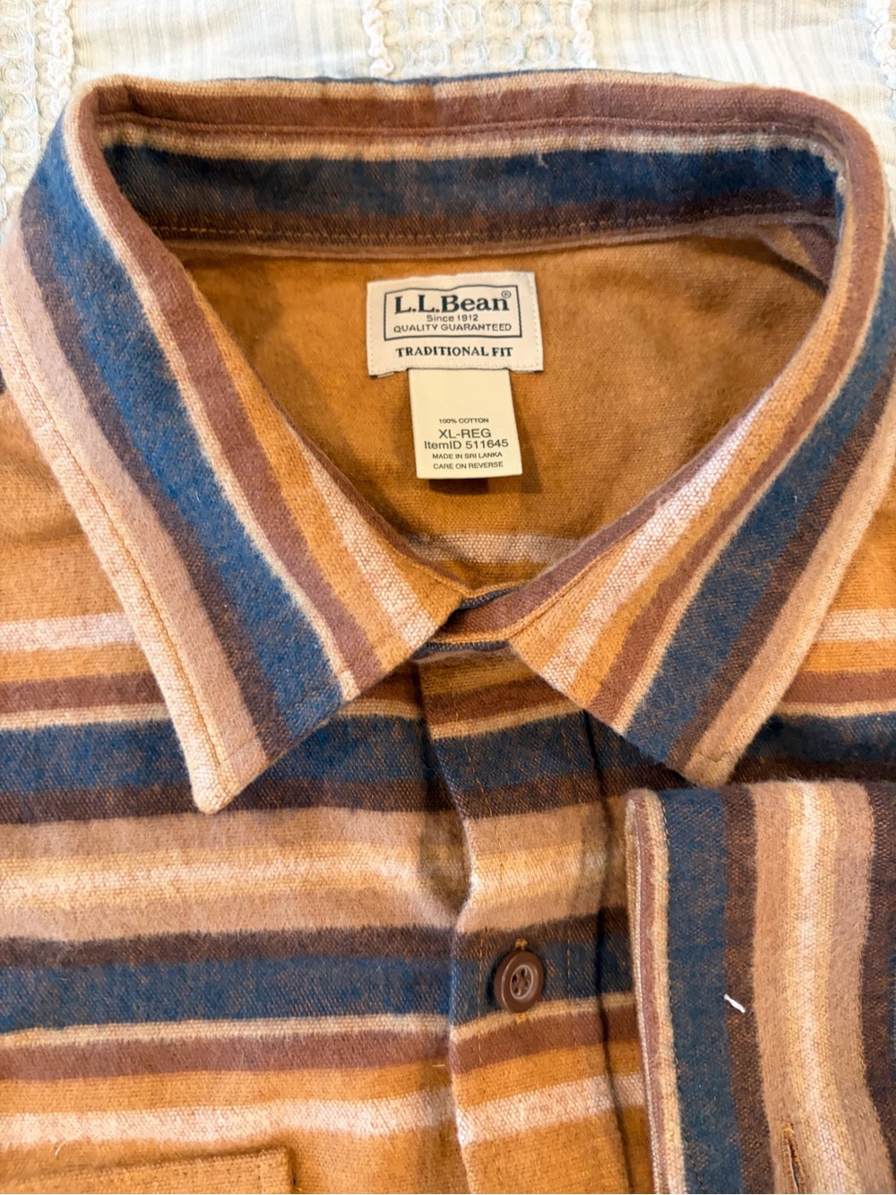 L.L.Bean Chamois Shirt Men XL Reg Brown Striped Flannel Button Up Heavy - Picture 4 of 6